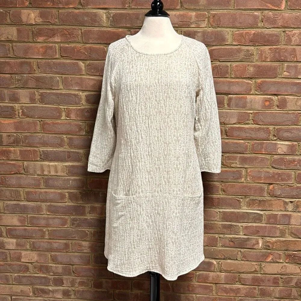 Samuel Dong Women’s Nature Texture Quarter Sleeve Linen Dress Size Medium NEW